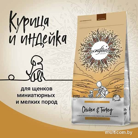 Сухой корм для собак Craftia Natura для щенков миниат. и мелких пород с курицей и индейкой (2кг)