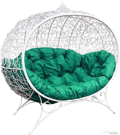 Садовый диван M-Group Улей на ножках 11220104 (белый ротанг/зеленая подушка)