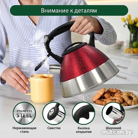 Чайник со свистком Marta MT-3047 (бордовый камень)