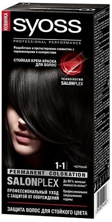 Крем-краска для волос Syoss Salonplex Permanent Coloration 1-1 черный