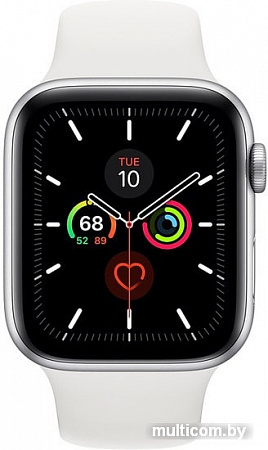 Умные часы Apple Watch Series 5 44 мм (серебристый алюминий/белый спортивный)
