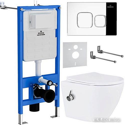 Унитаз подвесной Roxen Antares Bidet в комплекте с инсталляцией StounFix Slim 6 в 1 942567 (кнопка: хром глянец)