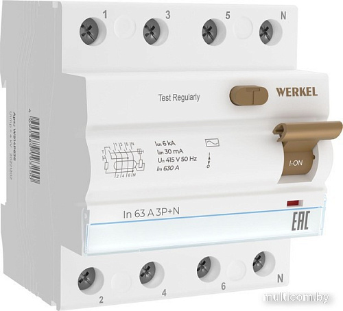 Устройство защитного отключения Werkel 3P+N 63 A 30m А АС 6 kА W914P636