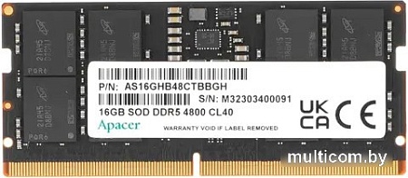 Оперативная память Apacer 16ГБ DDR5 SODIMM 4800 МГц AS16GHB48CTBBGH