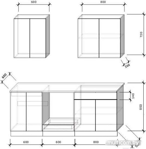Кухня Хоум Лайн Луиза Люкс 2000 (флитвуд серая лава/флитвуд белый)