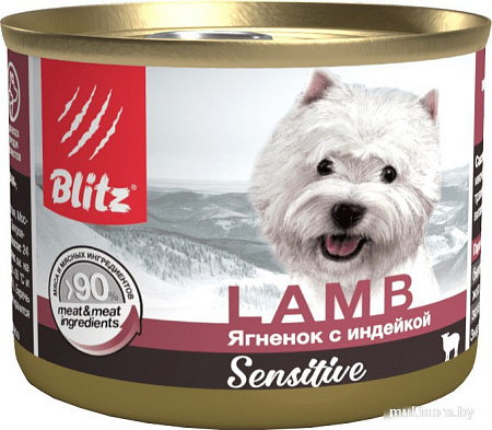 Консервированный корм для собак Blitz Sensitive Ягненок с индейкой 0.2 кг