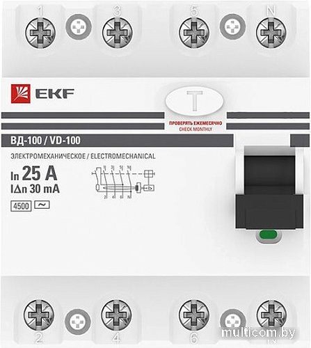 Устройство защитного отключения EKF PROxima ВД-100 4P 25А 30мА elcb-4-25-30-em-pro