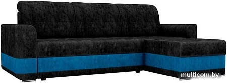 Угловой диван Mebelico Честер 61109 (правый, велюр, черный/голубой)