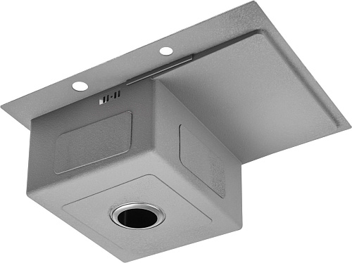 Кухонная мойка Saniteco 6550-R + Spike F9S07011 (сатин, с сифоном, дозатором и коландером)