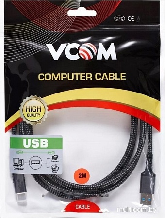 Кабель VCOM CU401M-2M USB 2 Type-A - USB 3.2 Gen2 Type-C (2 м, черный)