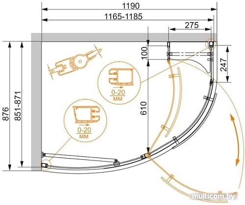Душевой уголок Cezares Elena-W-RH-1-120/90-C-Cr-L