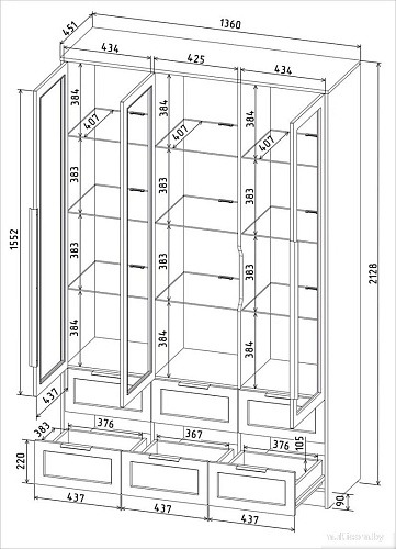 Шкаф-витрина Интерлиния Концепт Тренд КТ-ШВ3 (белый платинум/океан)