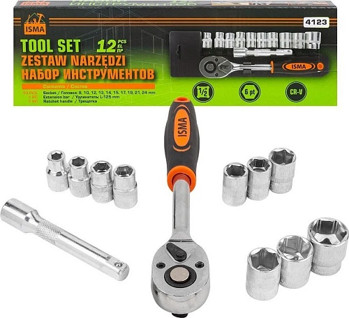 Набор трещотка с головками ISMA ISMA-4123 (12 предметов)