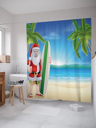 Шторка-занавеска для ванны JoyArty Санта на пляже sc_20066
