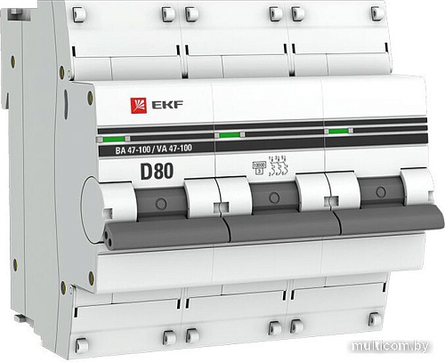 Выключатель автоматический EKF PROxima ВА 47-100 3P 80A (D) 10kA mcb47100-3-80D-pro