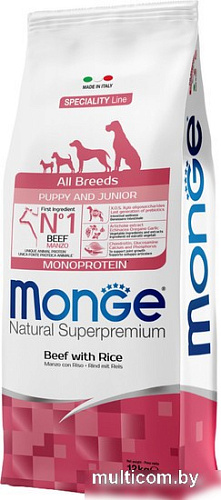 Сухой корм для собак Monge All Breeds Puppy & Junior Monoprotein Beef with Rice (для щенков всех пород с говядиной и рисом) 12 кг