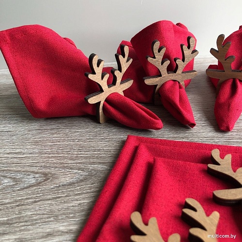 Сервировочная салфетка ОМурМебель с держателем Рога оленя (6шт, красный)