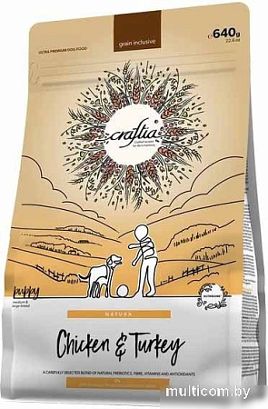 Сухой корм для собак Craftia Natura для щенков средних и крупных пород с курицей и индейкой (640г)