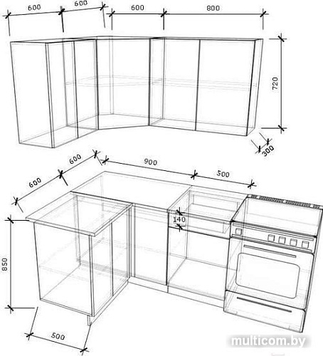 Угловая кухня Хоум Лайн Агата 1200х1400 угловой (дуб сонома/ваниль)