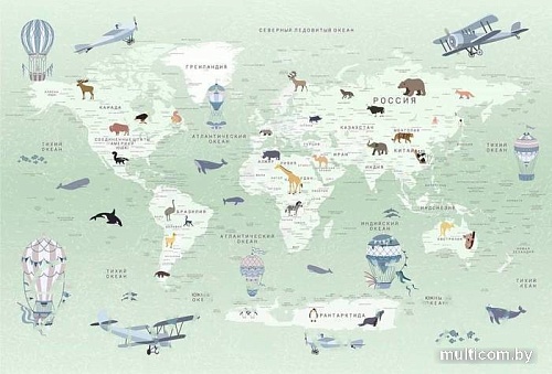 Фотообои Vimala Зеленая карта мира 270x400