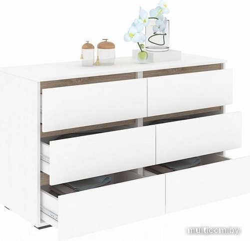 Комод Кортекс-мебель Бари 120 6ш (белый/белый/дуб сонома)