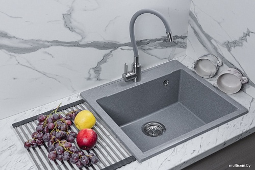 Кухонная мойка Marblan Cubi (серебристый, с сифоном)