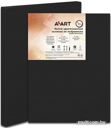 Холст для рисования Azart грунтованный черным акрилом на подрамнике 40x30 см (лен)