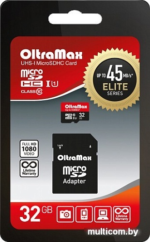 Карта памяти Oltramax Elite OM032GCSDHC10UHS-1-ElU1 microSDHC 32GB (с адаптером)