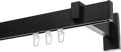 Карниз для штор Sundays Home Флэт Лайн Изи одинарный (составной, заглушка, черный матовый, 3.2 м)