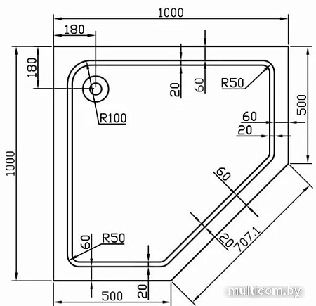 Душевой поддон Vincea VST-2AP-1010 100 см