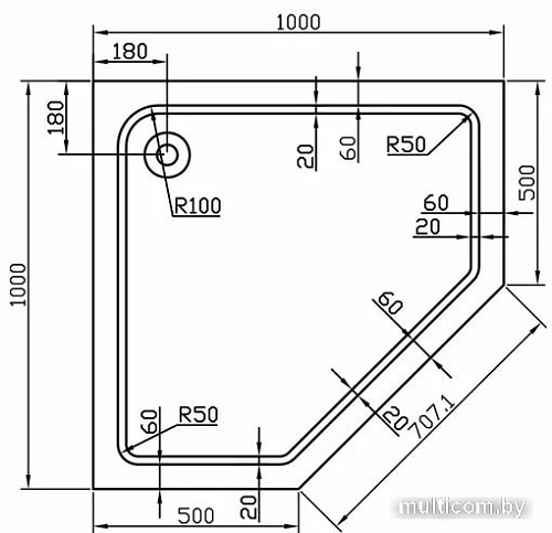 Душевой поддон Vincea VST-2AP-1010 100 см