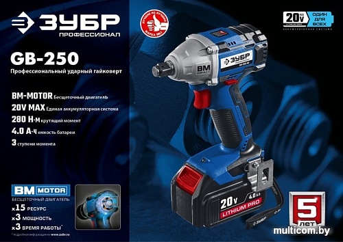 Зубр GB-250 A5 (с 2-мя АКБ, кейс)