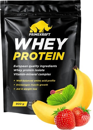 Протеин Prime Kraft Whey Protein с витаминами и минералами (900г, клубника/банан)