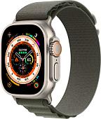 Профессиональные умные часы Apple Watch Ultra LTE 49 мм (титановый корпус, титановый/темно-зеленый, текстильный ремешок размера L)