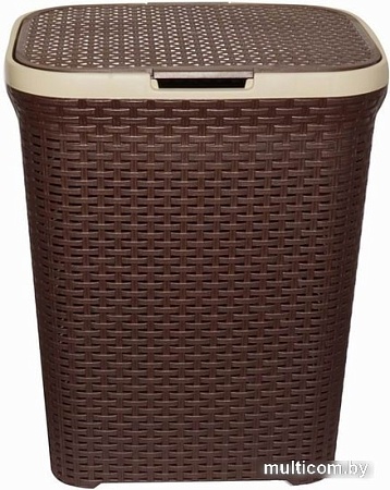 Корзина ВиолетПласт для белья 40 л с крышкой Ротанг (коричневый)