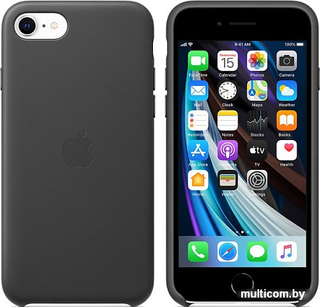 Чехол Apple Leather Case для iPhone SE 2020 (черный)