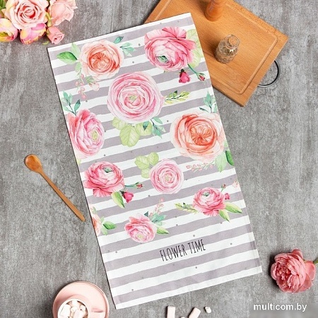 Полотенце Этель Пионы 7599088 (белый/розовый/серый)