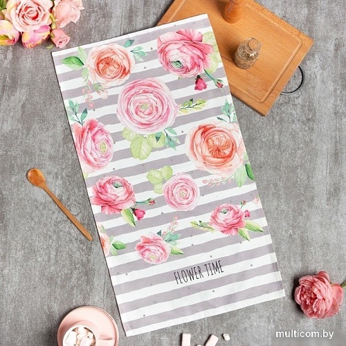 Полотенце Этель Пионы 7599088 (белый/розовый/серый)