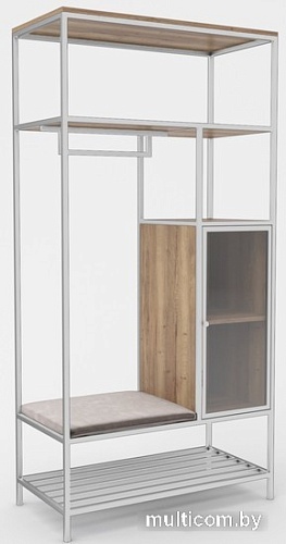 Стеллаж Hype Mebel Босс 100x200 (белый/дуб галифакс натуральный/велюр серый)