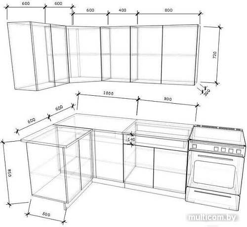 Угловая кухня Хоум Лайн Агата 1200х1800 угловой (дуб молочный/дуб молочный)