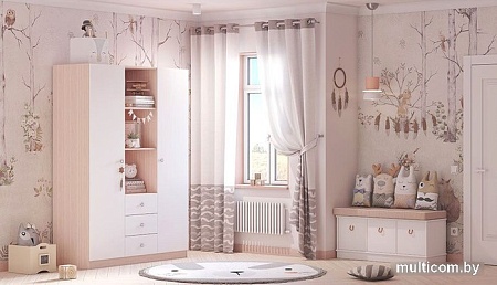 Шкаф распашной Polini Kids Simple трехсекционный 0001632.161 (дуб пастельный/белый)