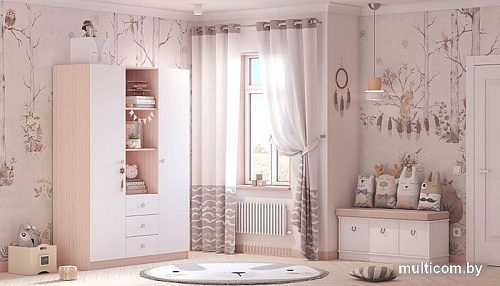 Шкаф распашной Polini Kids Simple трехсекционный 0001632.161 (дуб пастельный/белый)