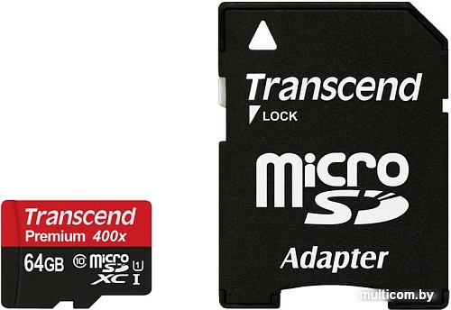 Карта памяти Transcend microSDXC UHS-I 400x Premium (Class 10) 64GB (TS64GUSDU1)