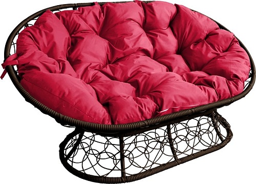 Садовый диван M-Group Мамасан 12110206 (коричневый ротанг/красная подушка)