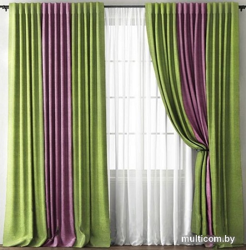 Комплект штор Pasionaria Кирстен 480x240 с подхватами (зеленый/фиолетовый)