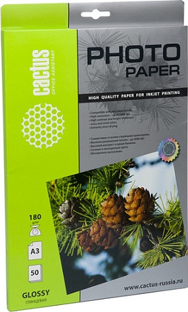 Фотобумага CACTUS Глянцевая A3 180 г/кв.м. 50 листов (CS-GA318050)