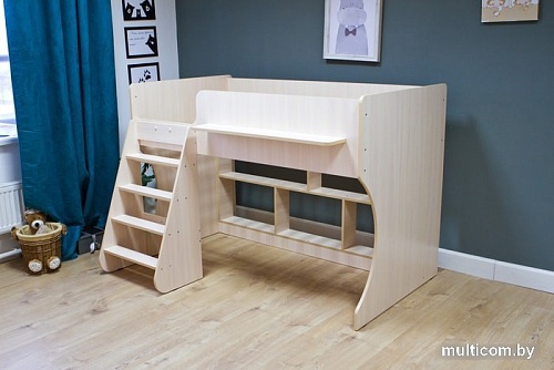 Кровать-чердак Красная звезда Р436 Капризун 2 с полками 160x80 (дуб млечный)