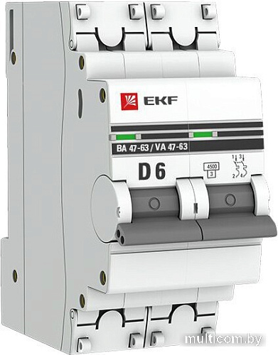 Выключатель автоматический EKF 2P 6А (D) 4.5kA ВА 47-63 mcb4763-2-06D-pro