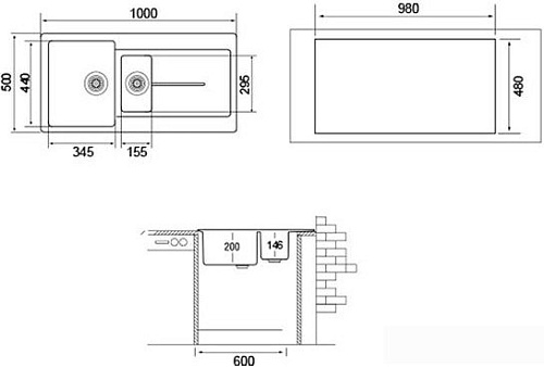 Кухонная мойка Longran Enigma ENG1000.500 15 (croma/49)