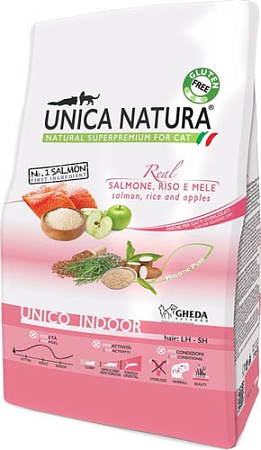 Сухой корм для кошек Unica Natura Unico Indoor с лососем, рисом и яблоком 1.5 кг